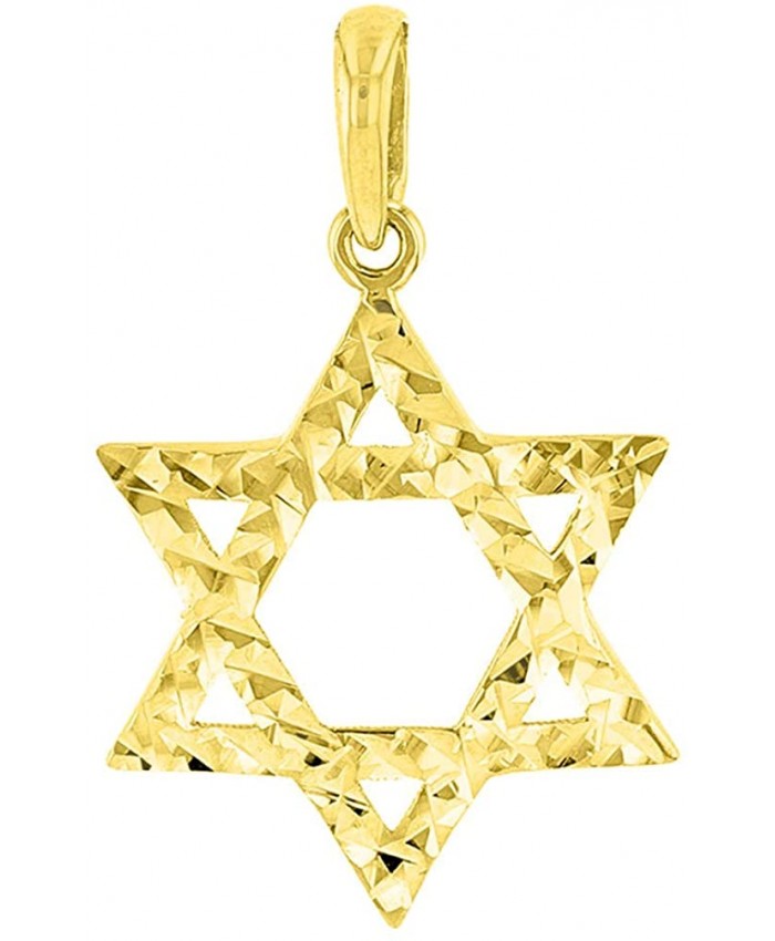 Solid 14k Yellow Gold Textured Hebrew Star of David Charm Pendant JewelryAmerica