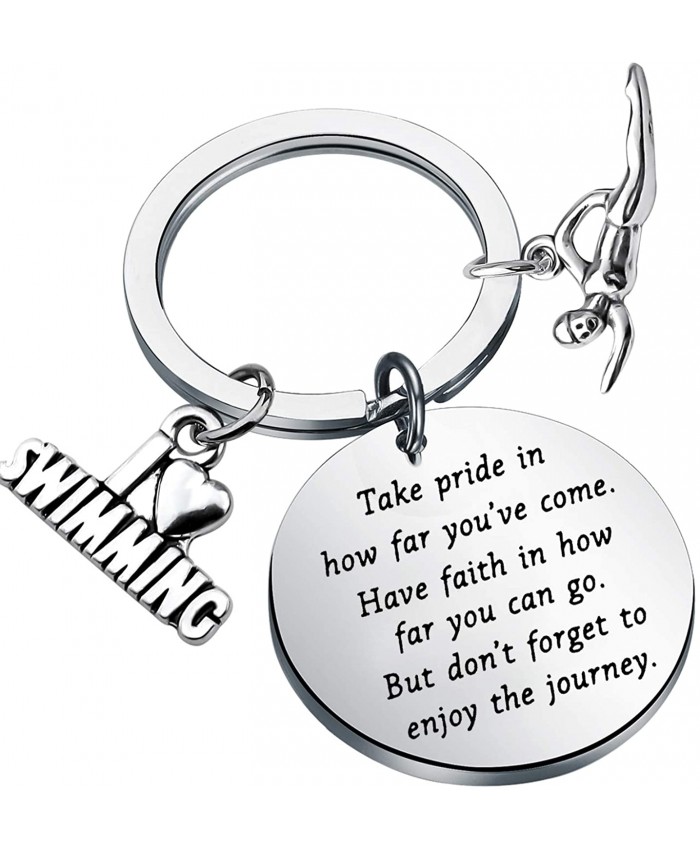 Swim Keychain I Love Swimming Lover Gift Take Pride in How Far You Have Come Swim Team Inspirational Gift Swimming Jewelry for Swimmers silver
