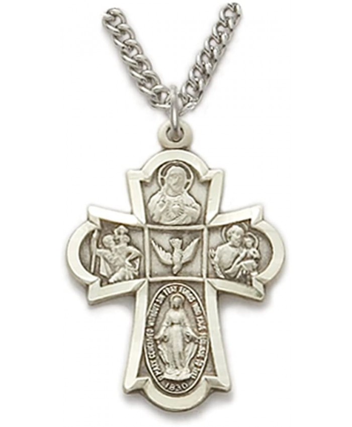 TrueFaithJewelry Sterling Silver Hand Engraved Five Way Medal Cross 7 8 Inch