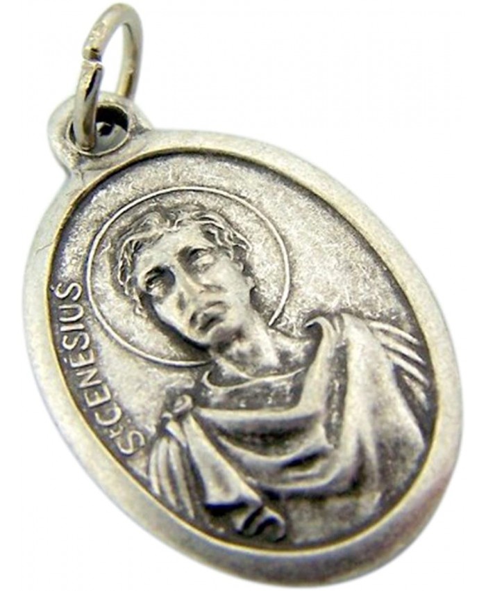 WJH Silver Toned Saint St Genesius Pray for Us Christian Italian Medal 1 Inch Pendant
