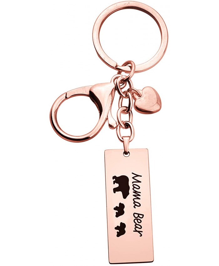 WUSUANED Sweet Mama and Cub Bear Bar Keychain Gift for Mom Grandma Wife 2 cubs keychain rose gold