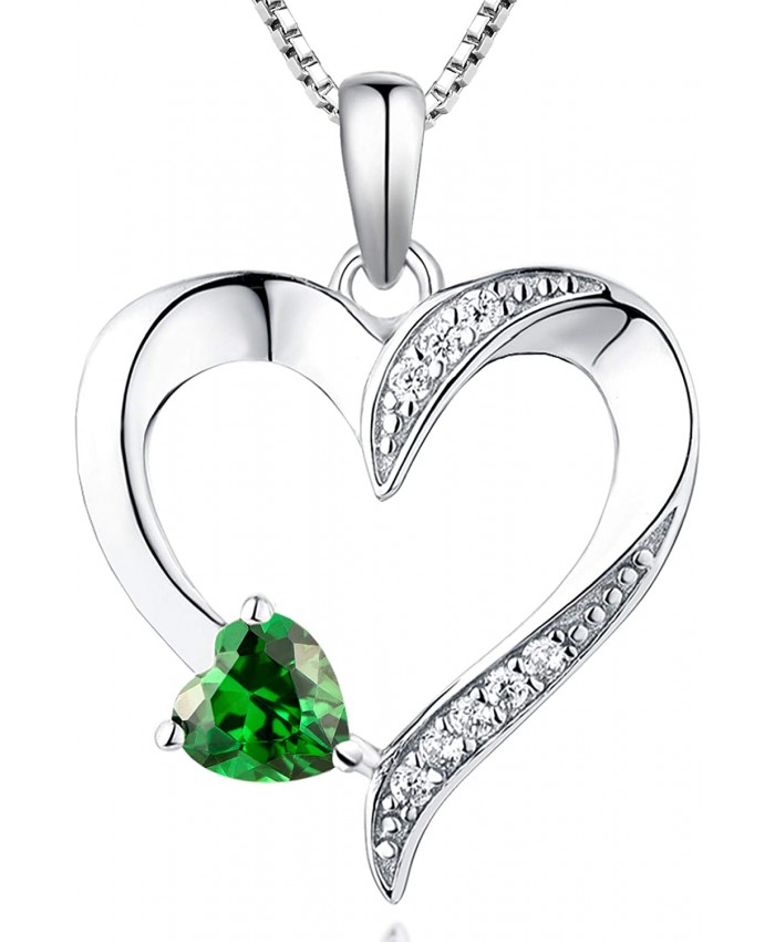 YL Heart Necklace 925 Sterling Silver Created Emerald Love Shaped Cubic Zirconia Pendant