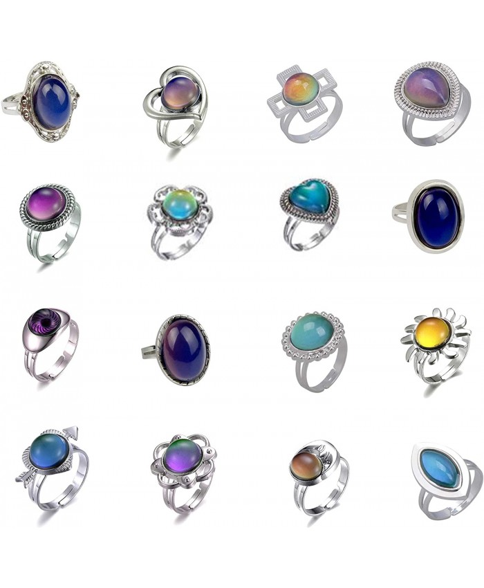 16pcs Mixed Mood rings classic temperature change color mood ring lovers Adjustable Size
