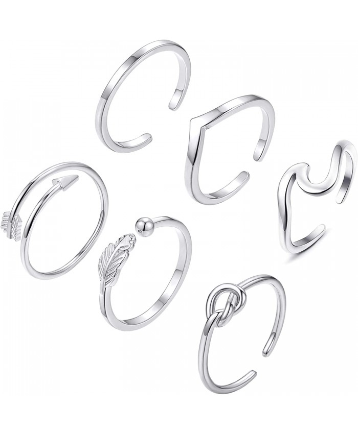 6PCS Arrow Knot Wave Rings for Women Adjustable Stackable Thumb Open Rings Set