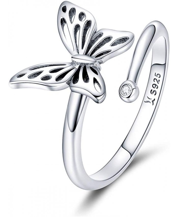 925 Sterling Silver Dainty Butterfly Expandable Open Cuff Rings Adjustable Animal Promise Band Ring for Women Teen Girls