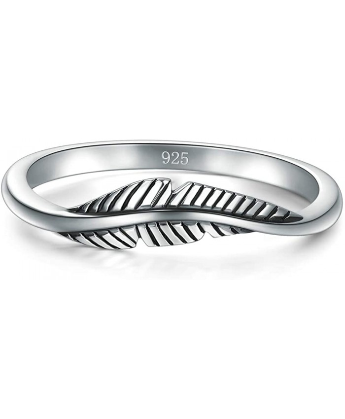 925 Sterling Silver Ring BORUO Feather Ring Size 4-12