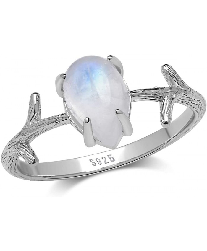 Angol Genuine Moonstone Ring Sterling Silver Opal Ring Hypoallergenic Natural Moonstone Jewelry with Gift Box for Women Girls Mothers Day Gift