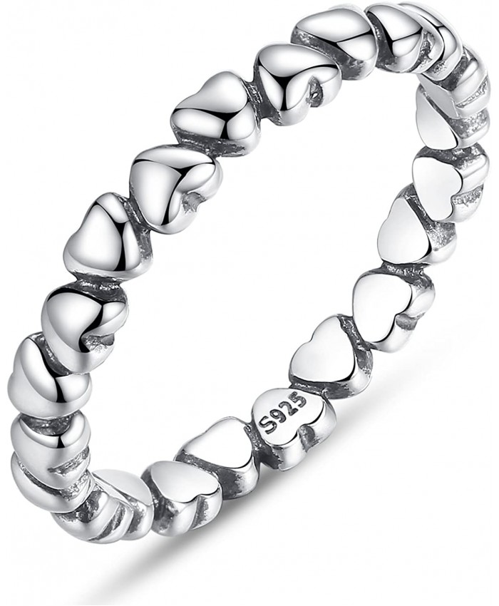 BAMOER Endless Love Heart Stacking Ring for Women 925 Sterling Silver Birthday Size 6-9