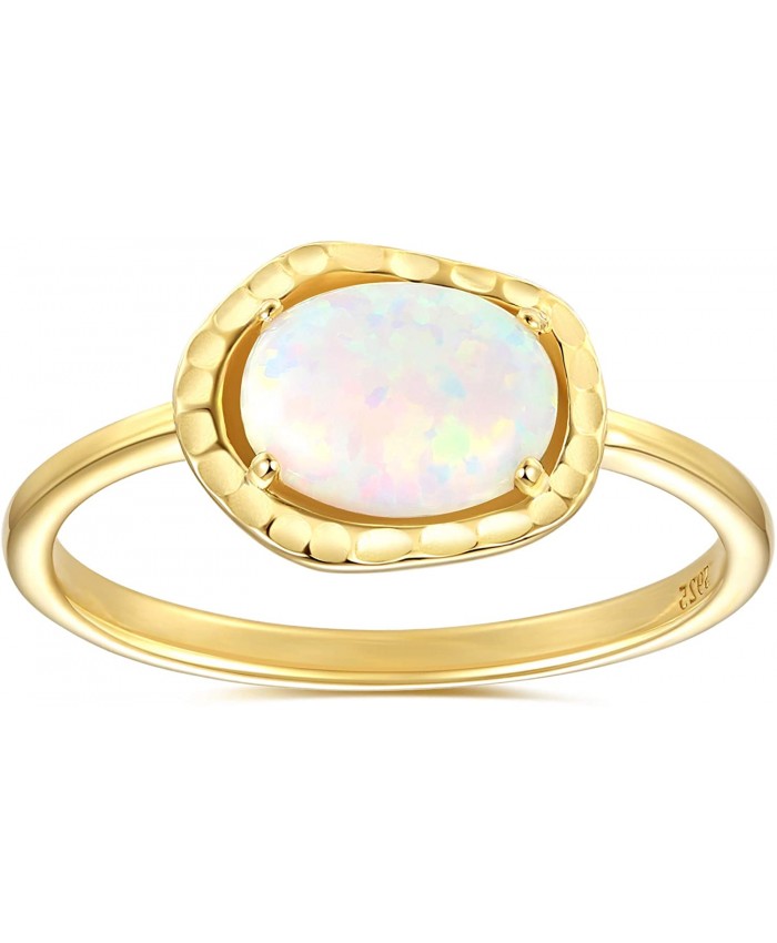 Blossom & Hue White Opal Ring | Hypoallergenic 18K Gold Plated .925 | Dainty Gold Ring | October Birthstone | Gemstone Gold Ring | Solitaire Opal Ring | Handmade|