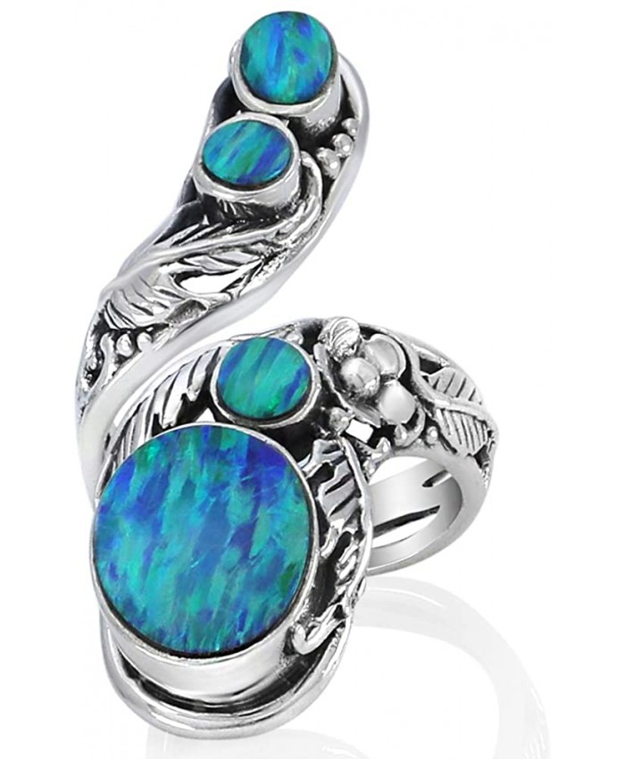 Blue Opal 925 Sterling Silver Women Ring - Free Size - Made in Thailand