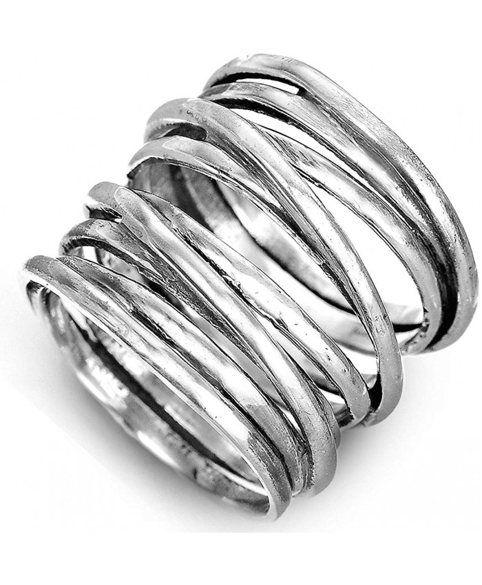 Boho-Magic 925 Sterling Silver Band Rings for Women Wrap Wide Statement Ring