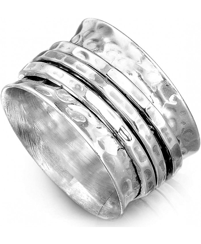 Boho-Magic 925 Sterling Silver Spinner Ring for Women 3 Fidget Rings Band Wide Hammered
