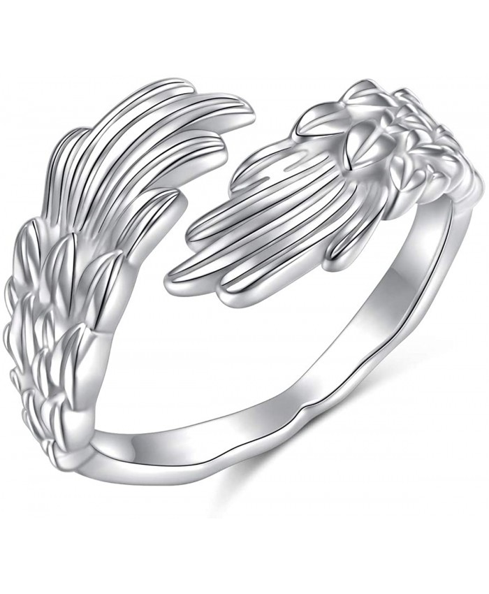 Feather Angel Wings Adjustable Dainty Sterling Silver Open Thumb Ring for Women Men Mother's Day Gifts