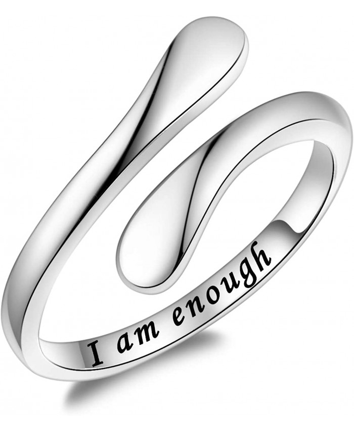 Fookduoduo I am enough Ring 925 Sterling Silver Ring Inspirational Jewelry adjustable Wrap Open Rings for Women Girls