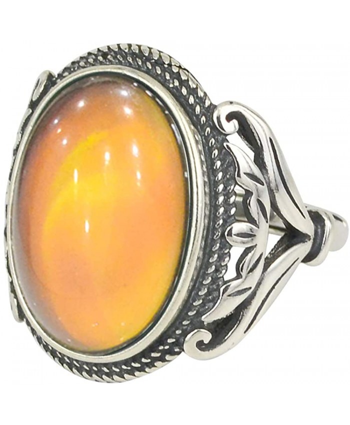 Fun Jewels Burnished Sterling Silver Multi Color Change Oval Stone Mood Ring Size Adjustable