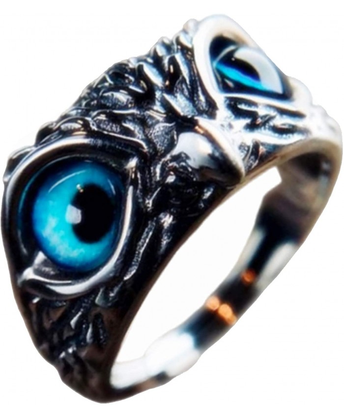 Fxfenoxo Demon Eye Owl Ring Jewelry Gifts Adjustable Cute Animal Bird Gothic Trendy Retro Vintage Alt Lovers Open Silver Band Rings for Women Men Girl