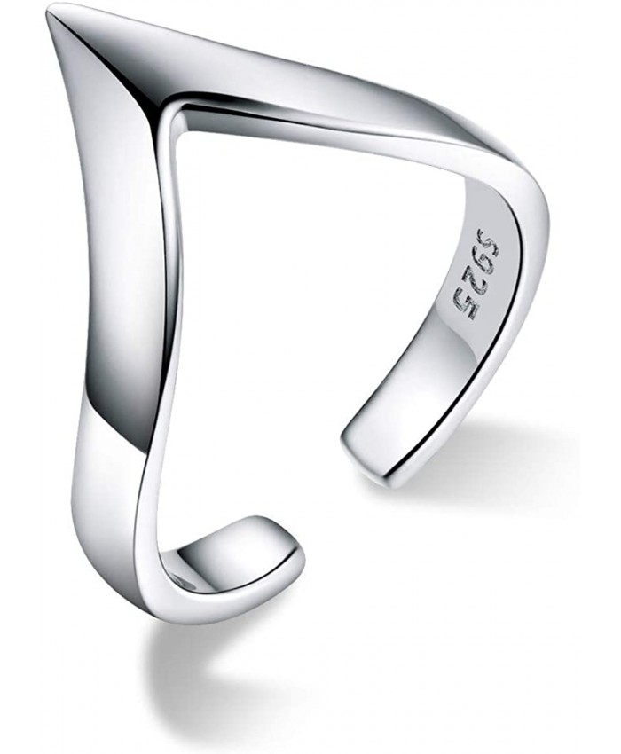 GDDX 925 Sterling Silver Chevro Love Ring Adjustable V Shape Finger Open Band Thumb Rings for Women