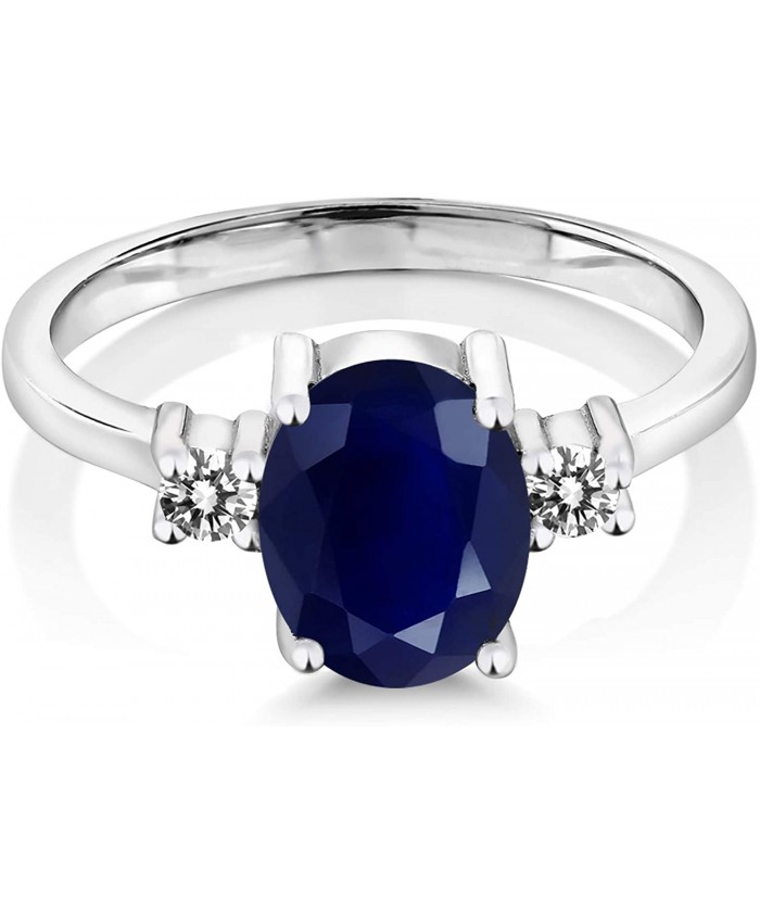 Gem Stone King 925 Sterling Silver Blue Sapphire and White Diamond Women's 3-Stone Ring 2.63 Cttw Available 5 6 7 8 9