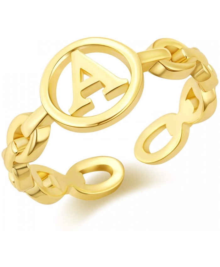 Hapuxt Gold Initial Ring | Gold Adjustable Letter Rings for Women A