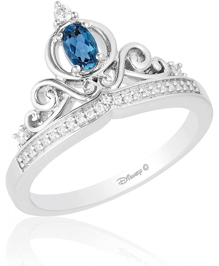 Jewelili Enchanted Disney Fine Jewelry Sterling Silver 1 10 Cttw And London Blue Topaz Cinderella Carriage Ring.
