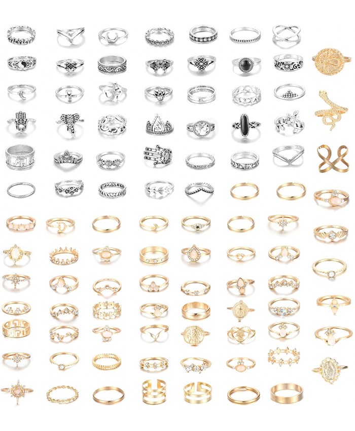 Jstyle 100Pcs Knuckle Rings Set Stackable Midi Ring Set for Women Retro Vintage Gold Silver Joint Finger Rings Set