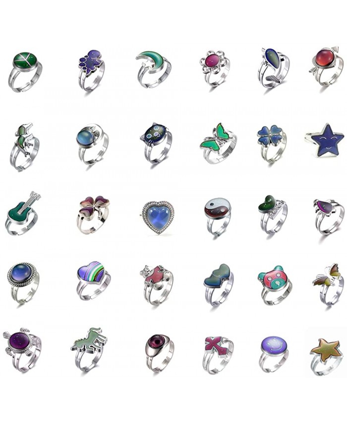 LH1028 30pcs-Mixed Mood Rings Classic Temperature Change Color Mood Ring Lovers Adjustable Size 30pcs-2