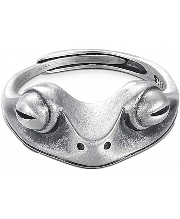 LOVECOM Real 925 Sterling Silver Frog Open Rings for Women Vintage Cute Animal Finger Ring Silver Fashion Party Jewelry Gifts