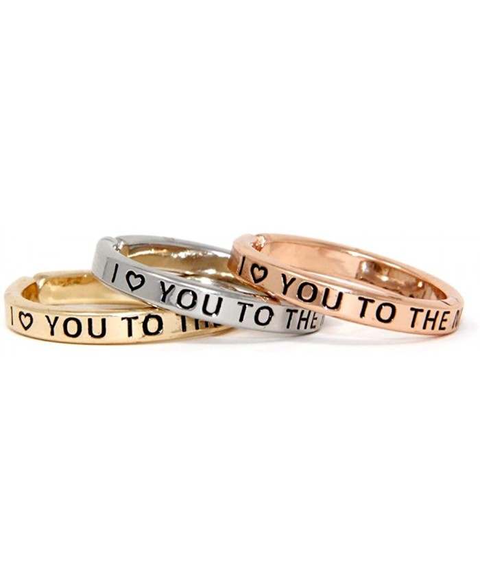 Me Plus Inspirational Positive Message Engraved Thin Finger Opening Rings 3 in 1 Set - 28 Different Phrases I Love You to The Moon & Back