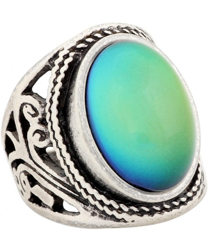 MOJO JEWELRY Handmade Unique Pattern Antique Sterling Silver Plating Oval Stone Color Change Mood Ring MJ-RS019 9