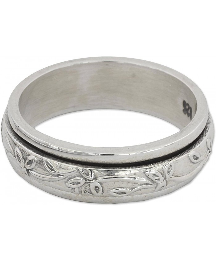 NOVICA .925 Sterling Silver Floral Meditation Spinner Ring Spinning Leaves'