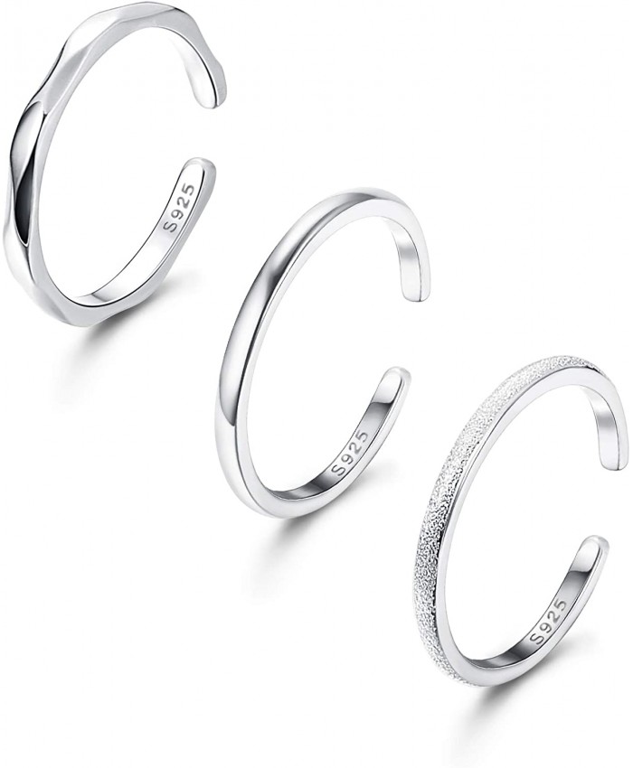 ORAZIO 3Pcs Sterling Silver Adjustable Rings Open Stackable Band Knuckle Mini Toe Rings Set for Women Cute Finger Fashion Jewelry
