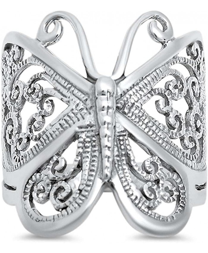 Oxford Diamond Co Filigree Butterfly Solid .925 Sterling Silver Ring Sizes 4-13