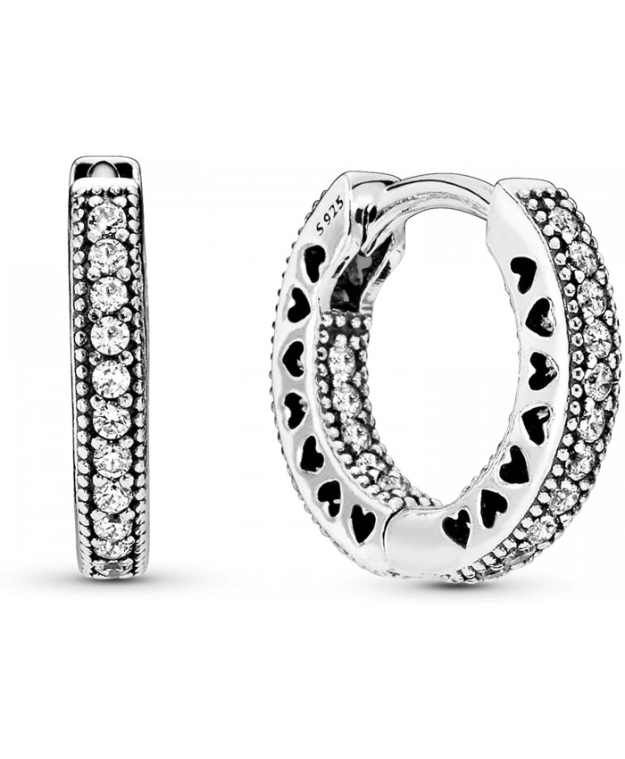 Pandora Jewelry Pave Heart Hoop Cubic Zirconia Earrings in Sterling Silver 2.5mm