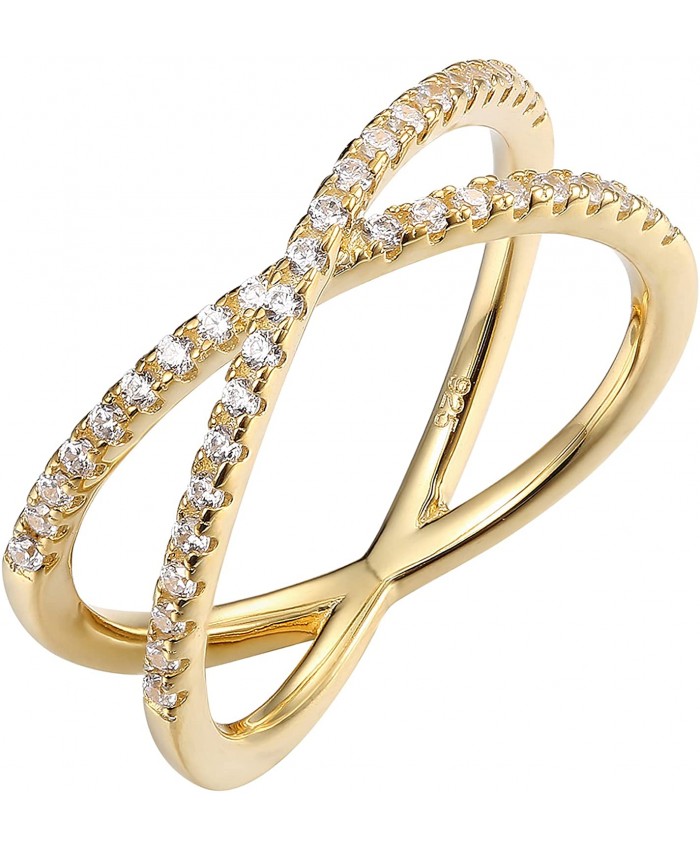 PAVOI 14K Gold Plated X Ring Simulated Diamond CZ Criss Cross Ring for Women