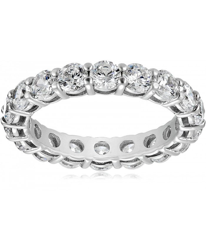 Platinum or Gold Plated Sterling Silver All-Around Band Ring set with Round Swarovski Zirconia