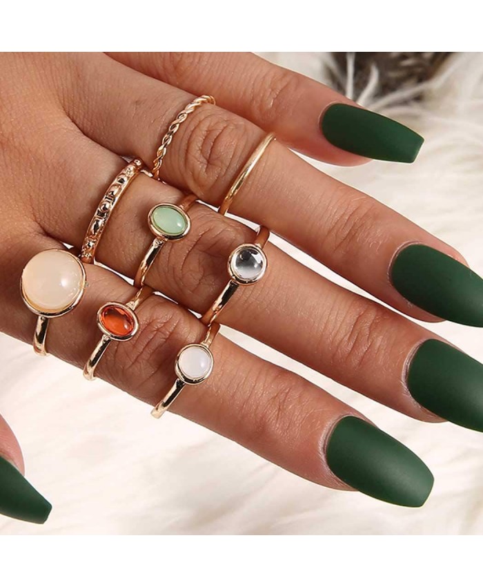 PROTUSTER Boho Opal Rhinestone Knuckle Rings Set Vintage Stackable Joint Midi Finger Rings Set Gold Crystal Hand Accessories Jewelry for Women and Teen Girls Pack of 8 Set 1