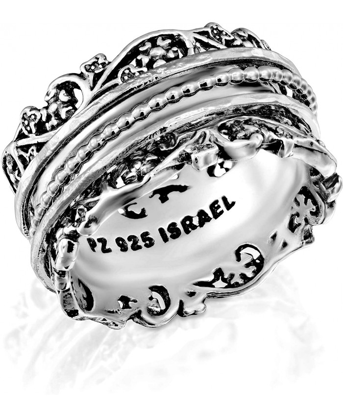 PZ Paz Creations .925 Sterling Silver Spinner Ring with Silver Spinners | For Women | Made in Israel