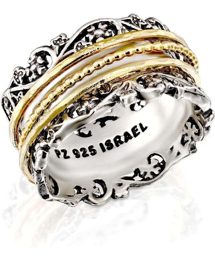 PZ Paz Creations Spinner Ring Sterling Silver With Yellow Gold Spinners | Women | Sizes 6 - 11