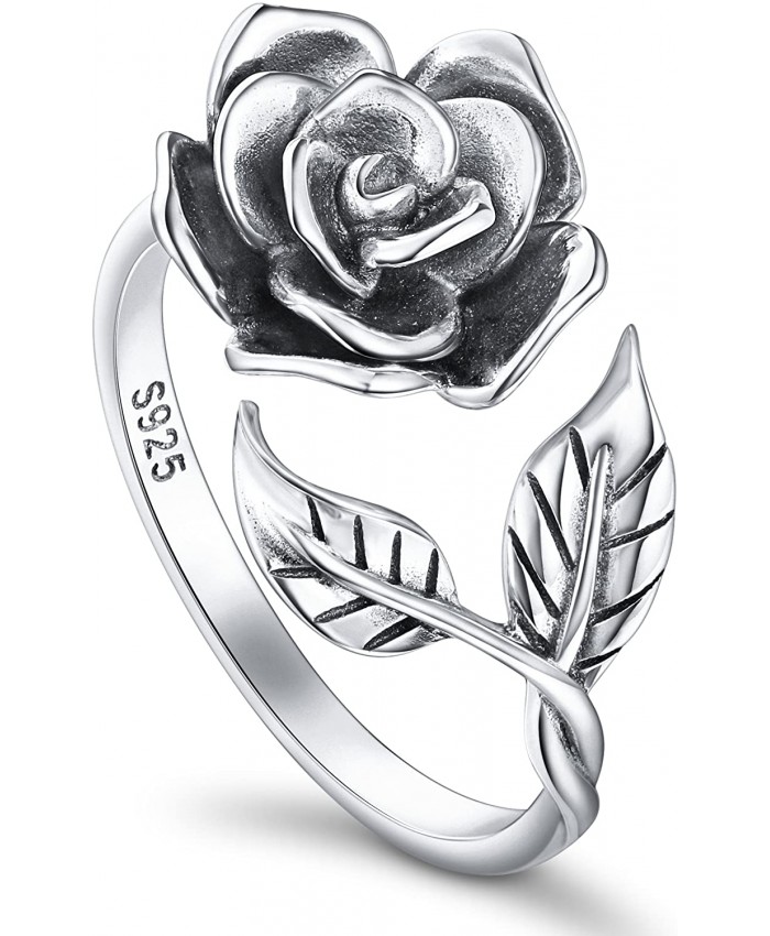 Rose Flower Ring for Women S925 Sterling Silver Adjustable Wrap Thumb Rings 8 Jewelry