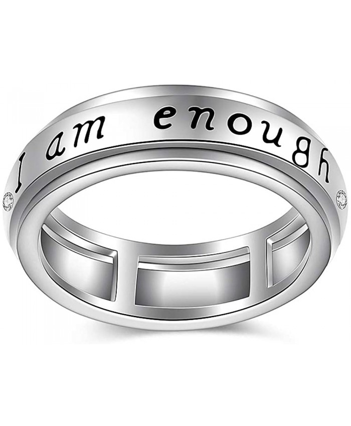 Sterling Silver Fidget i Am Enough Spinner Ring Matching Engagement Promise for Her Mothers Crystal Sapphire Cubic Zirconia Anxiety Spun 6-10 Rings Set