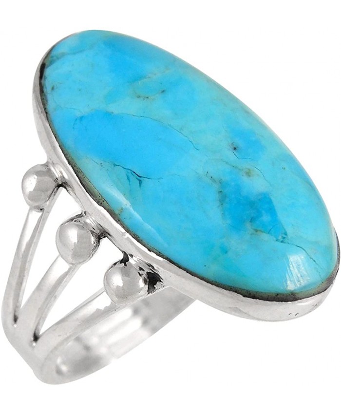 Turquoise Ring in Sterling Silver 925 & Genuine Turquoise Size 6 to 11