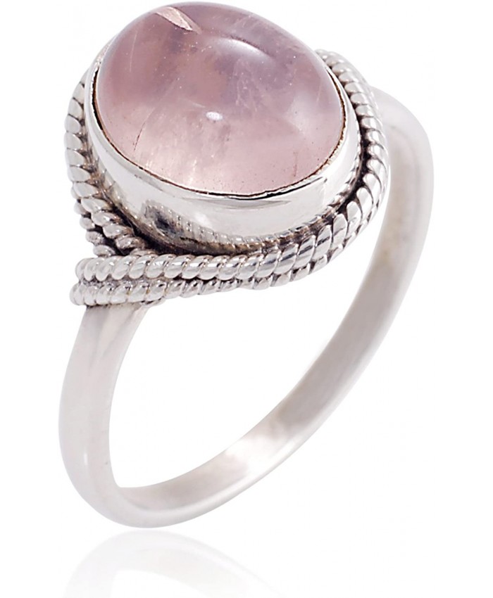Women?s 925 Sterling Silver Rose Quartz Oval Gemstone Vintage Ring Available in Sizes 6-8