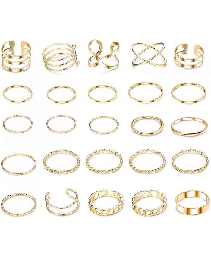 YADOCA 25 Pcs Simple Knuckle Midi Ring Set for Women Vintage Gold Finger Stackable Rings Set Carved Joint Nail Rings