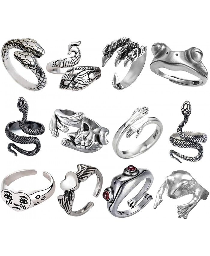 YBMYCM 12PCS Vintage Punk Animal Ring Retro Snake Rings Dragon Claw Octopus Cobra Snake Rings Open Adjustable Ring Set Jewelry for Women Men|
