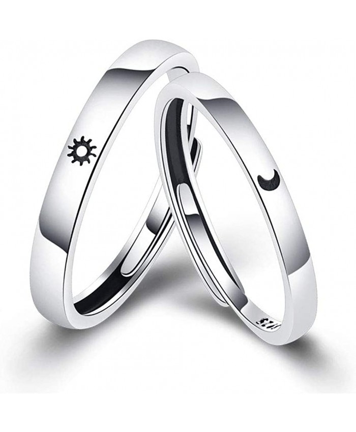 ZZ ZINFANDEL Simple Sun and Moon Couple Rings Adjustable 925 Sterling Silver High Polish Wedding Ring Band Sets for Him and Her Sun+Moon